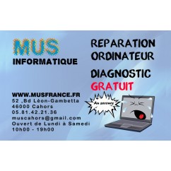 MUS Informatique Cahors, spécialiste de la réparation d'ordinateur à Cahors. Dépannage informatique cahors, réparation informatique cahors, diagnostic ordinateur gratuit.
